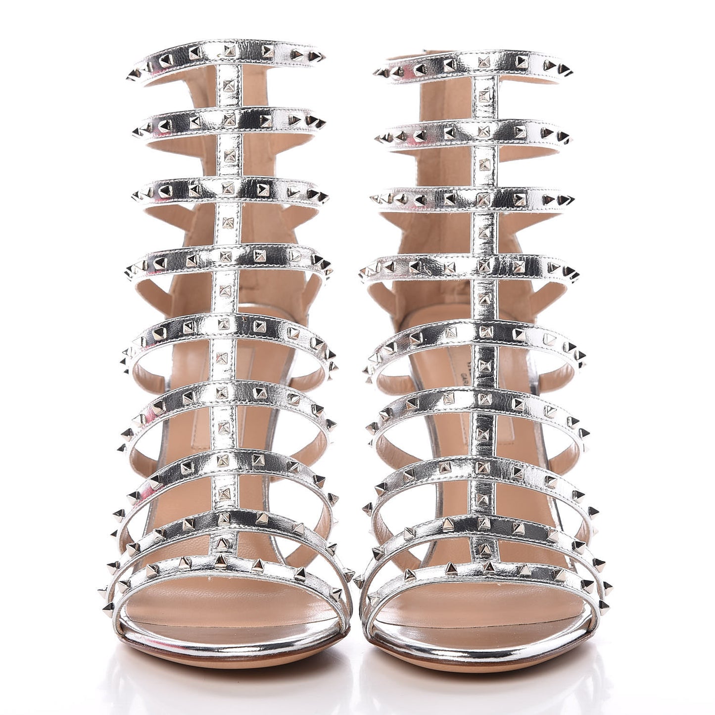 Metallic Nappa Lovestud Caged 105mm Sandals 36.5 Silver