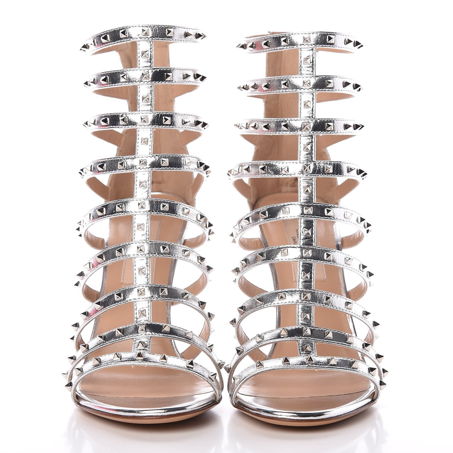 Valentino Garavani Metallic Nappa Lovestud Caged 105mm Sandals 36.5 Silver 2 of 8