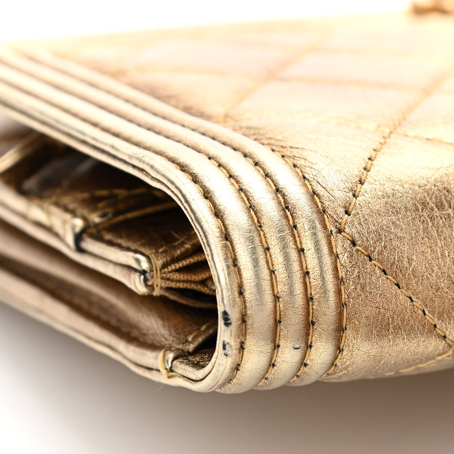Chanel Distressed Calfskin Quilted Boy Wallet On Chain WOC Gold 14 of 15