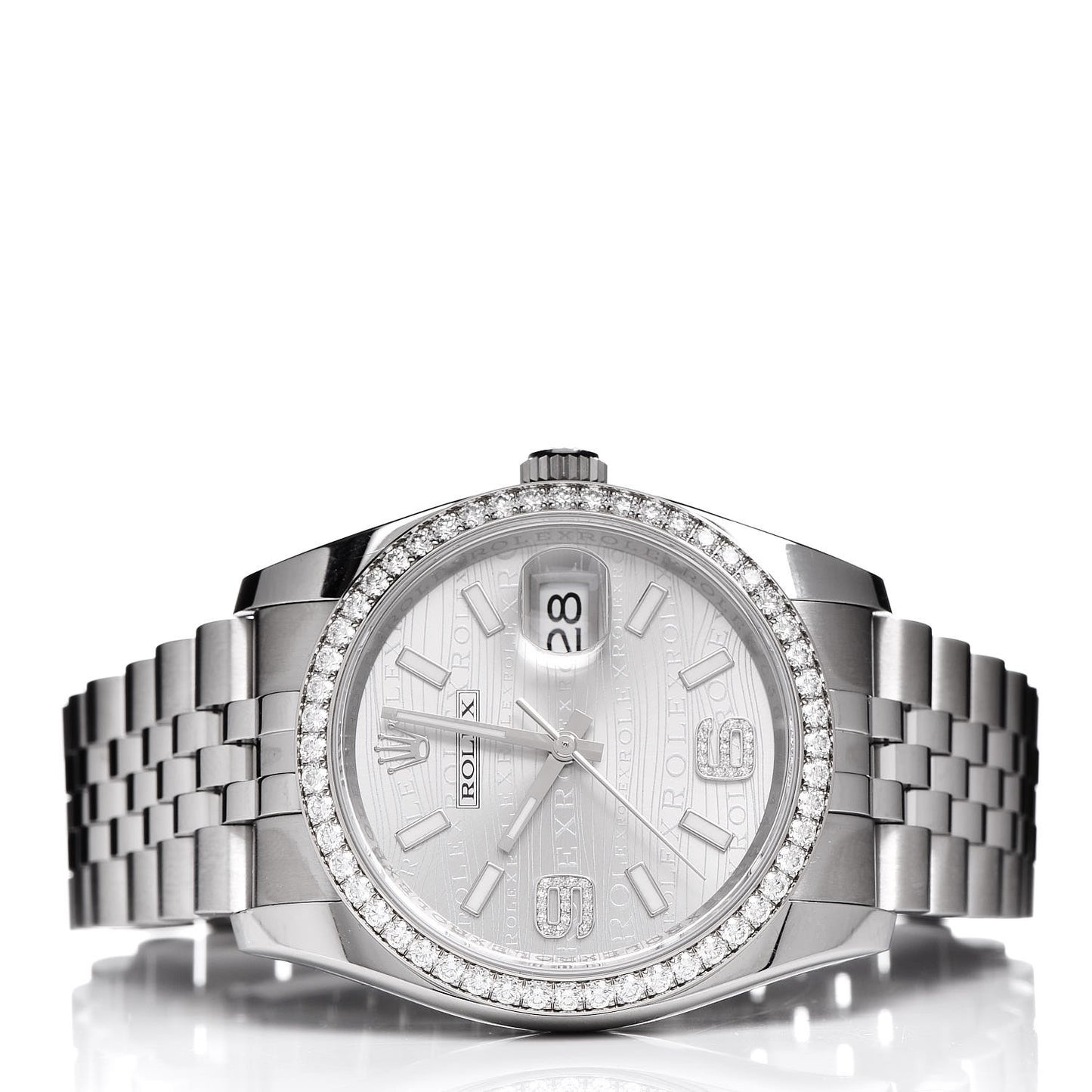 Stainless Steel 18K White Gold Diamond 36mm Oyster Perpetual Datejust Watch Rhodium Waves 116244