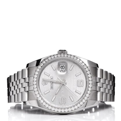 Rolex Stainless Steel 18K White Gold Diamond 36mm Oyster Perpetual Datejust Watch Rhodium Waves 116244 3 of 7