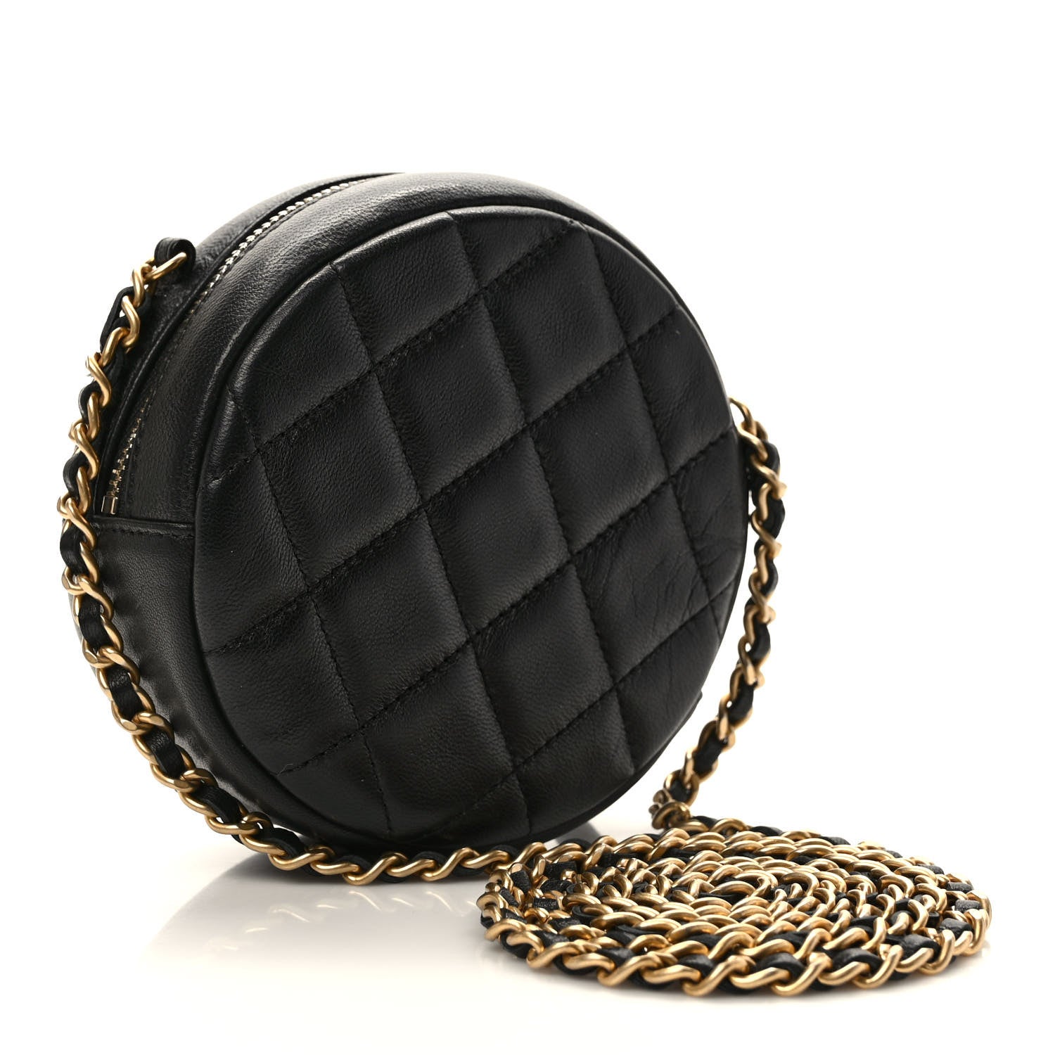 Chanel Lambskin Quilted Studded Round Clutch With Chain Black 3 of 9