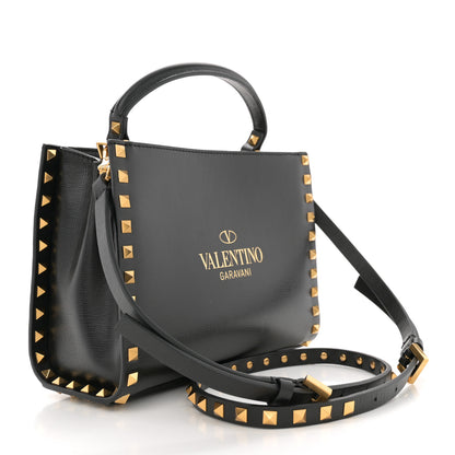 Valentino Garavani Grainy Calfskin Small Rockstud Allover Alcove Top Handle Tote Bag Black 3 of 9