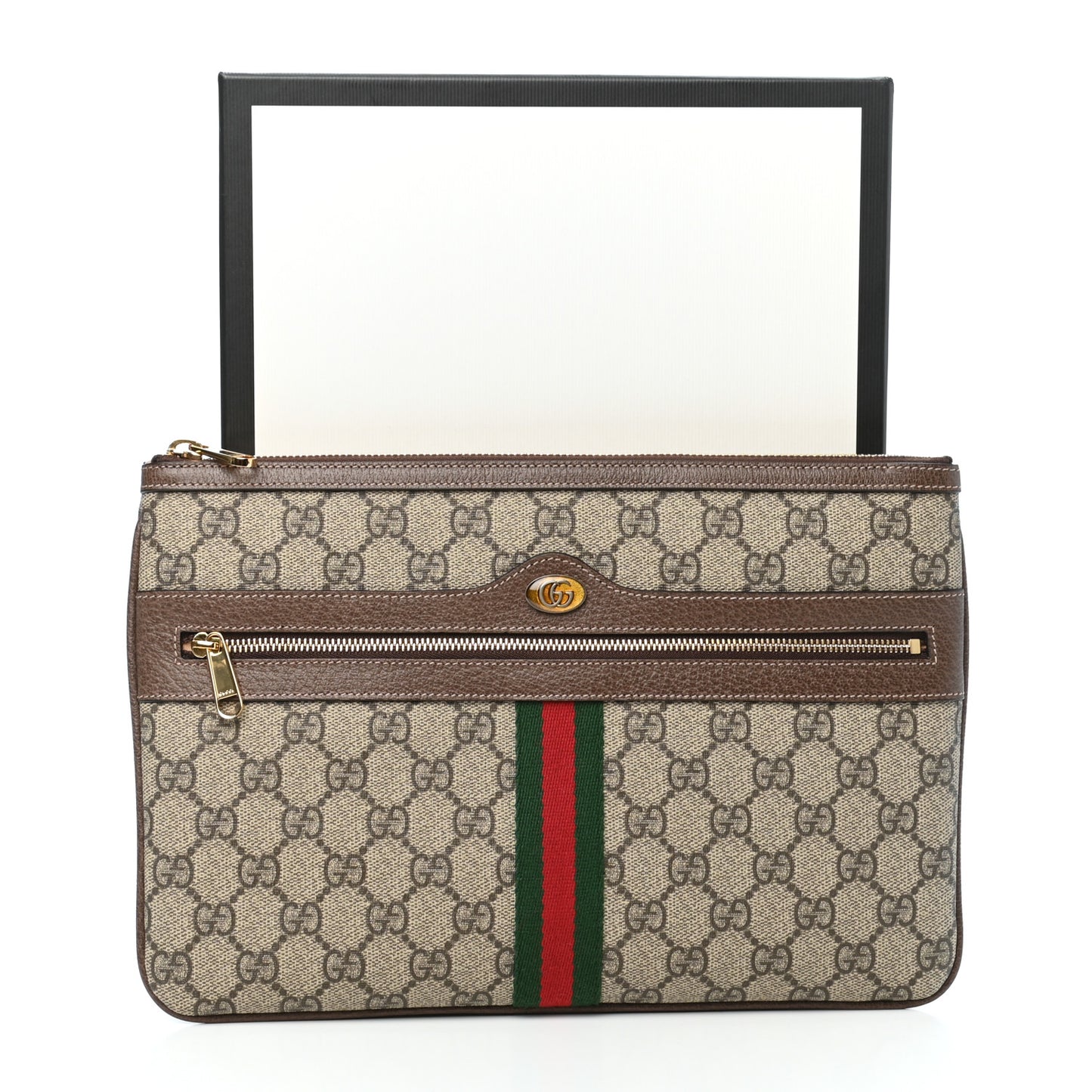 GG Supreme Monogram Large Ophidia Pouch Clutch Brown