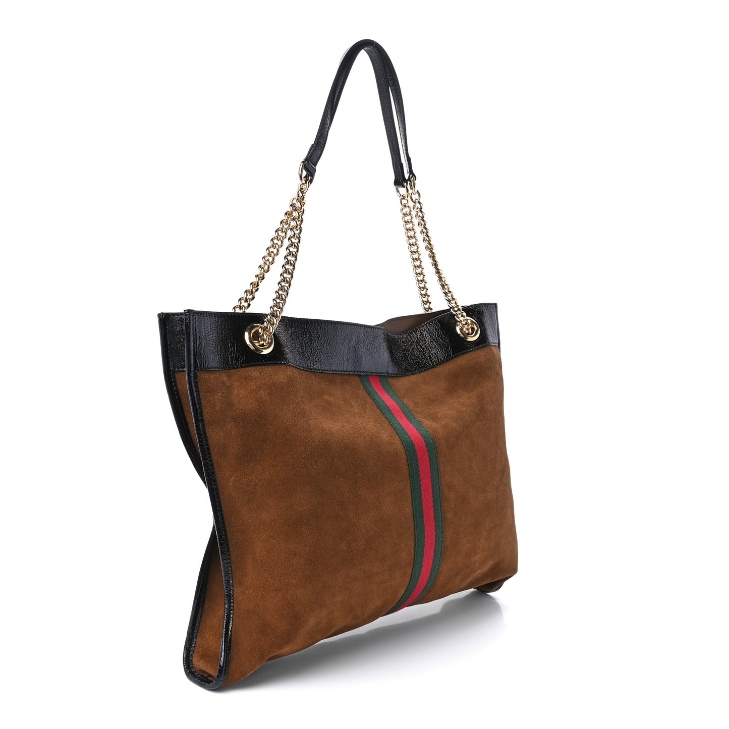 Suede Patent Large Rajah Chain Tote Nocciola Black