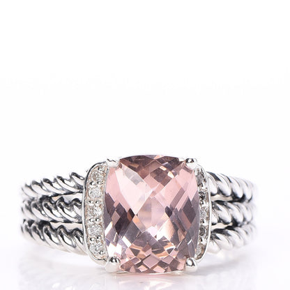 David Yurman Sterling Silver Diamond Morganite 10mm Petite Wheaton Ring 53 6.25 1 of 4