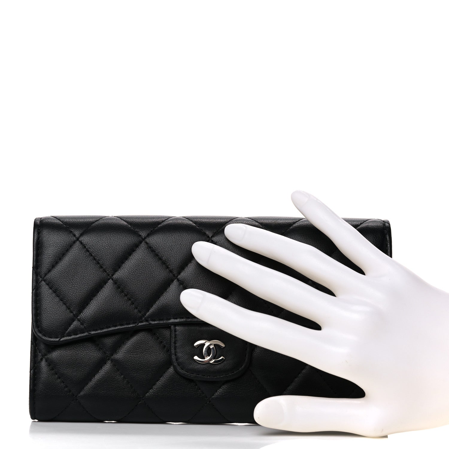 Chanel Lambskin Quilted Large Flap Wallet Black 2 of 13