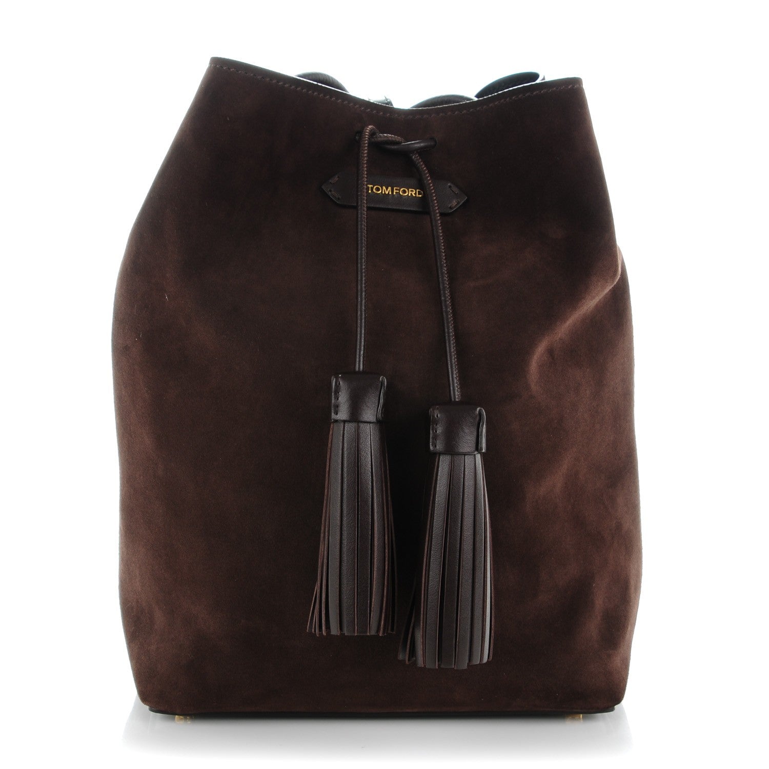 Tom Ford Suede Medium Double Tassel Bucket Bag Dark Brown 1 of 8