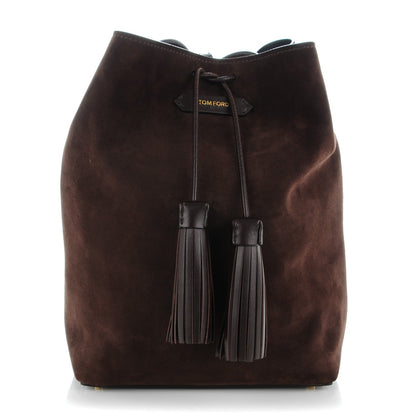 Tom Ford Suede Medium Double Tassel Bucket Bag Dark Brown 1 of 8