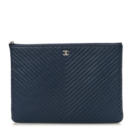 Chanel Caviar Chevron Quilted Medium Cosmetic Case Navy 1 of 8