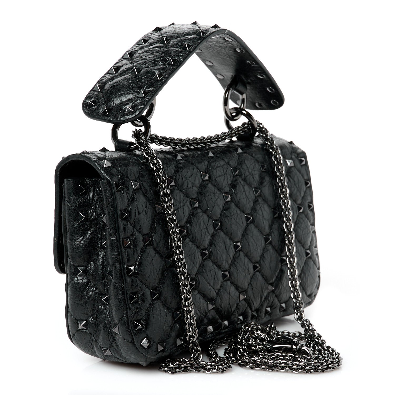Valentino Garavani Craquele Nappa Small Rockstud Spike Shoulder Bag Black 3 of 10
