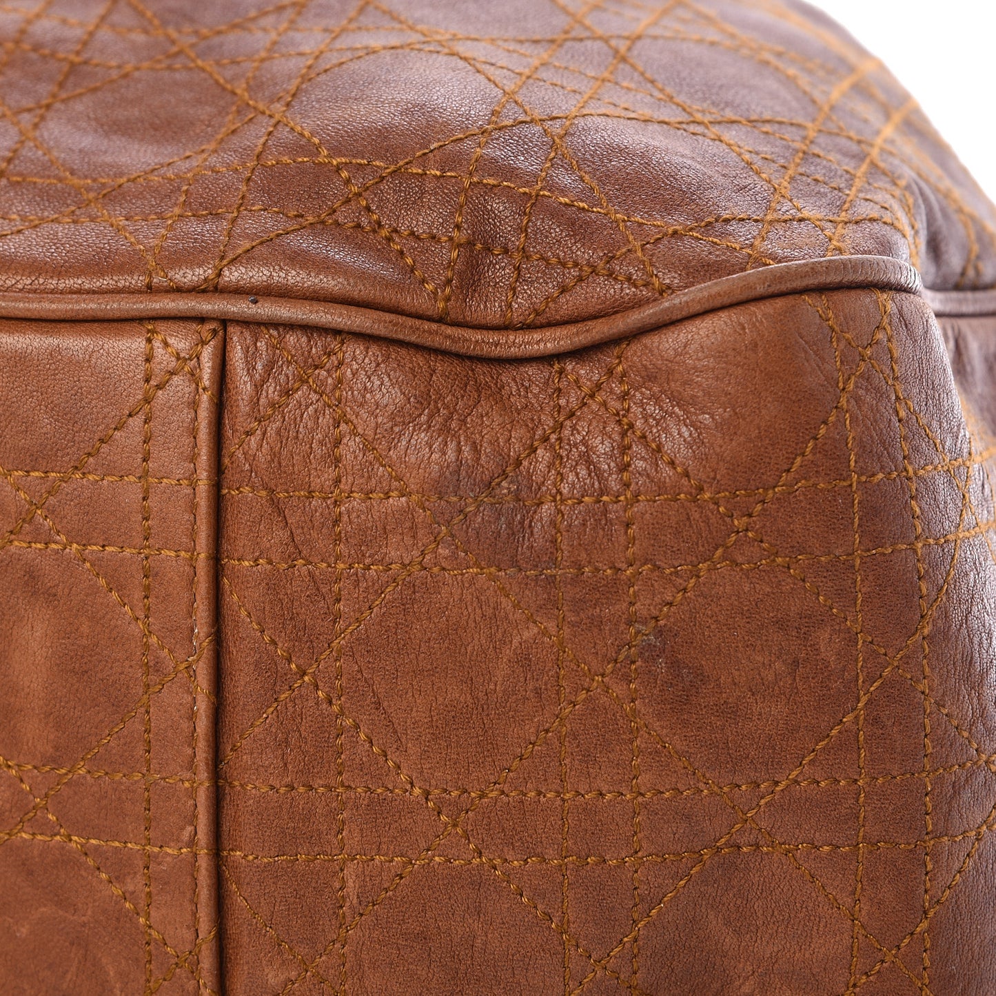 Lambskin Cannage Drawstring Bag Brown