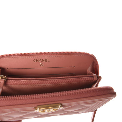 Chanel Caviar Quilted Boy Small Zip Around Wallet Pink 6 of 8