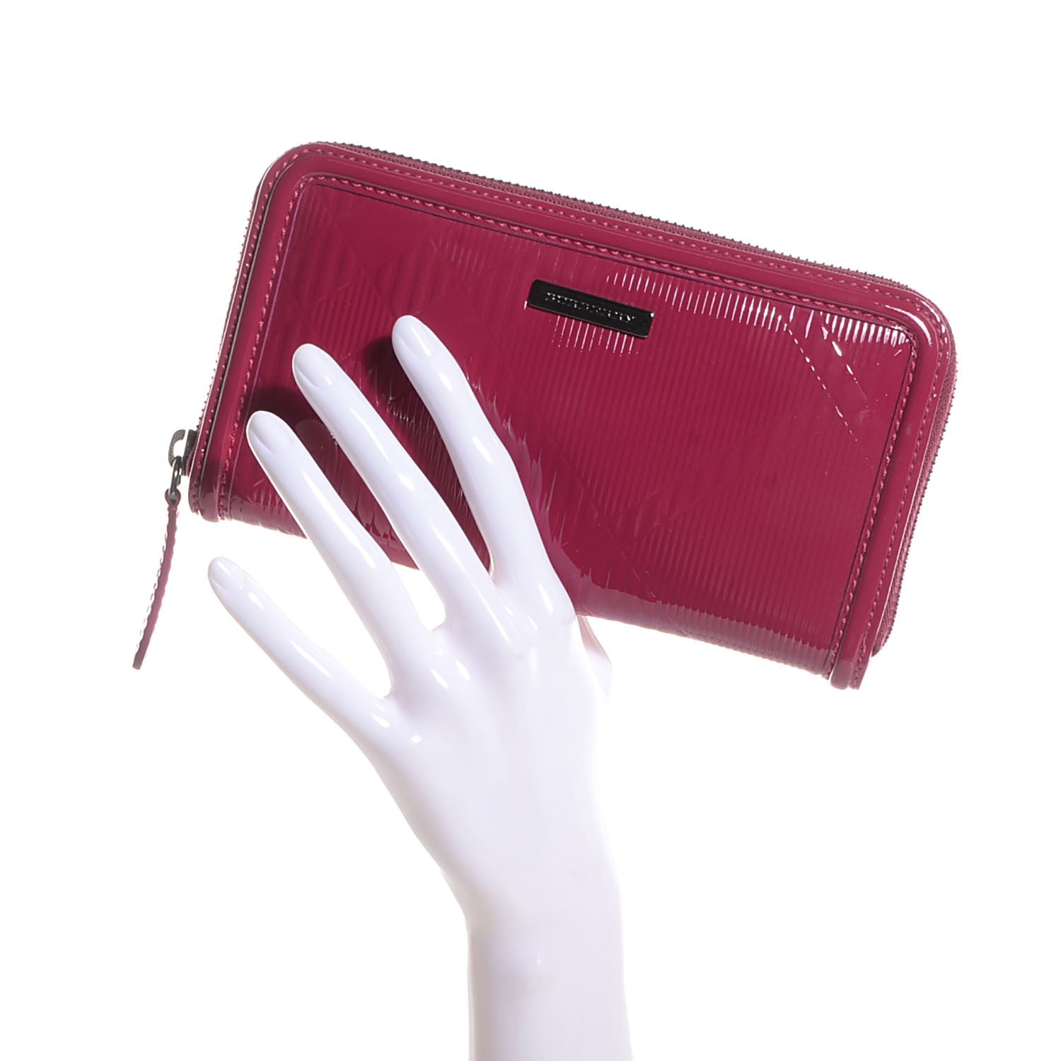 Burberry Patent Check Embossed Large Zip Around Wallet Raspberry Sorbet 2 of 8