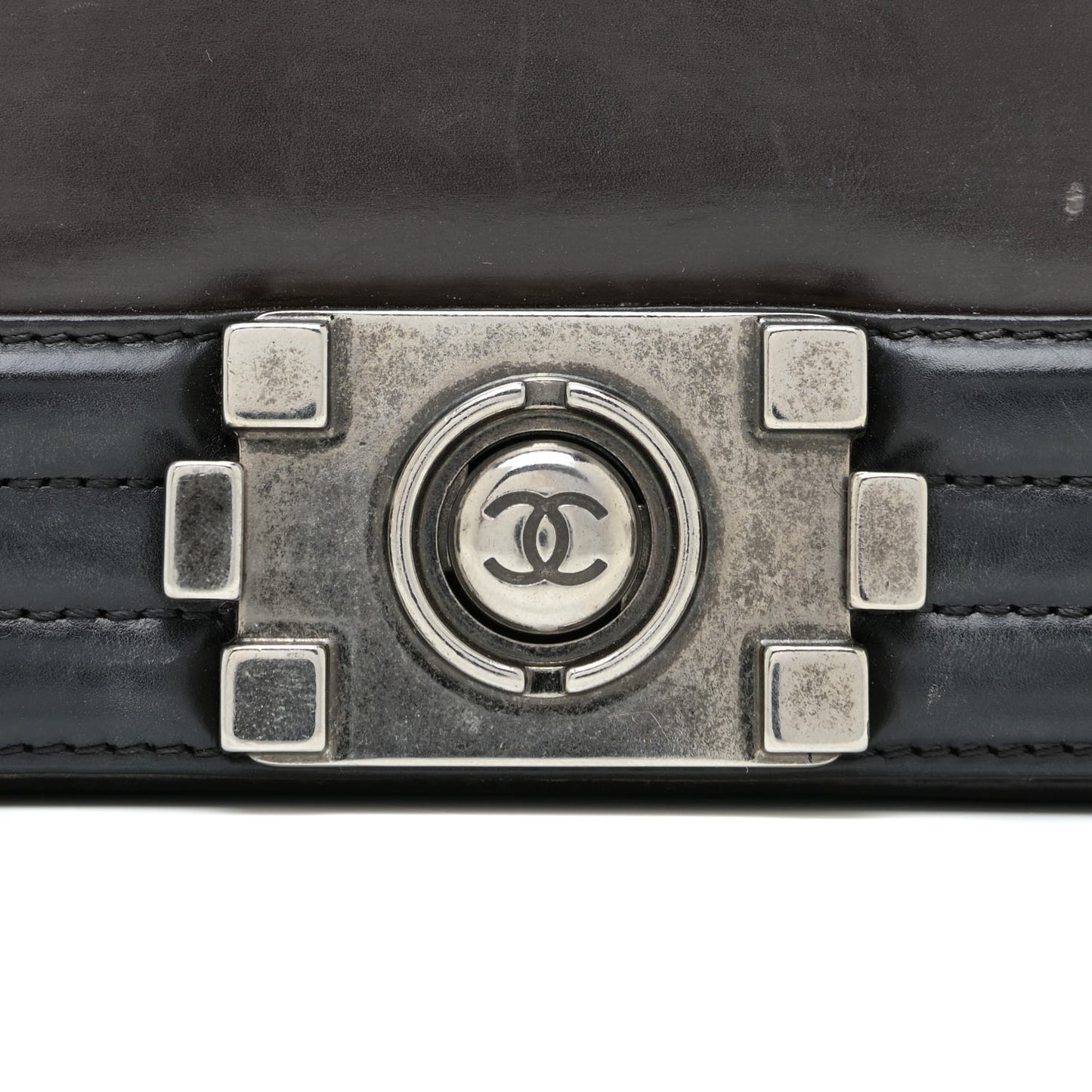 Glazed Calfskin Medium Boy Flap Black Brown