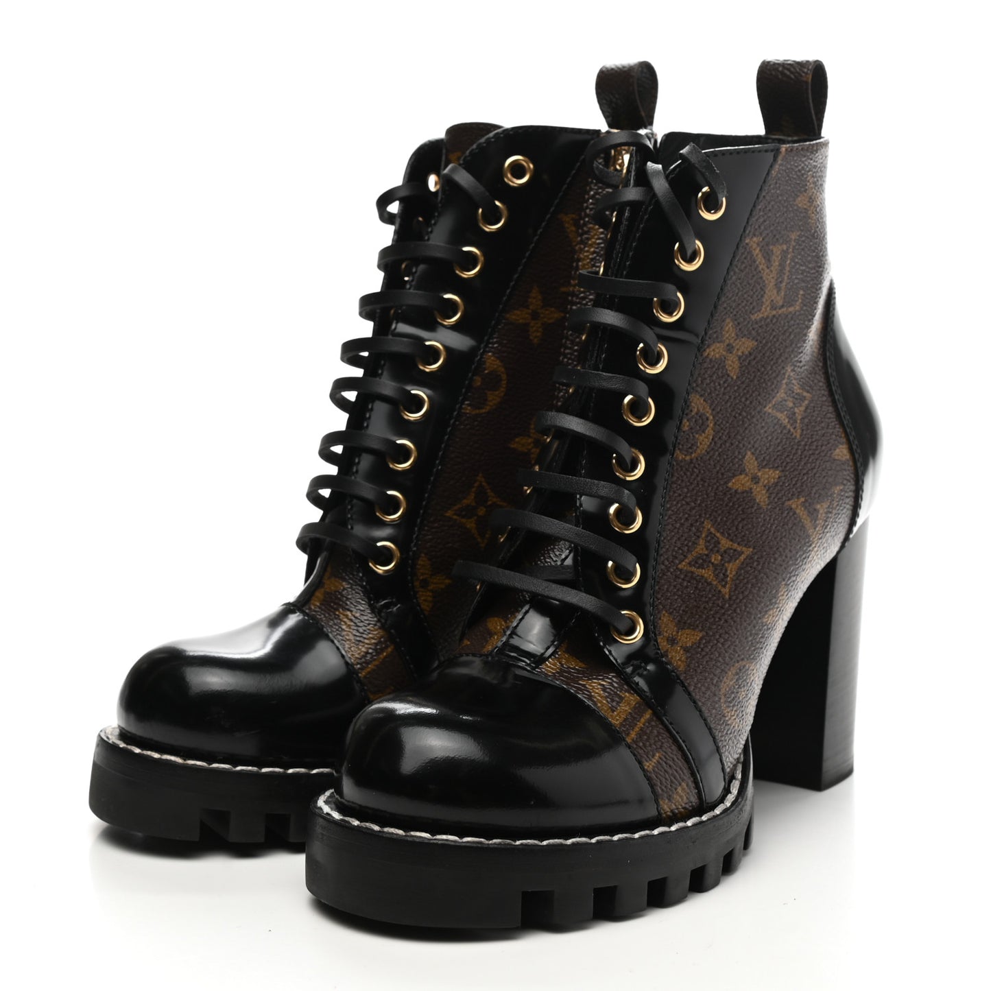 Patent Calfskin Monogram Star Trail Ankle Boots 37 Black