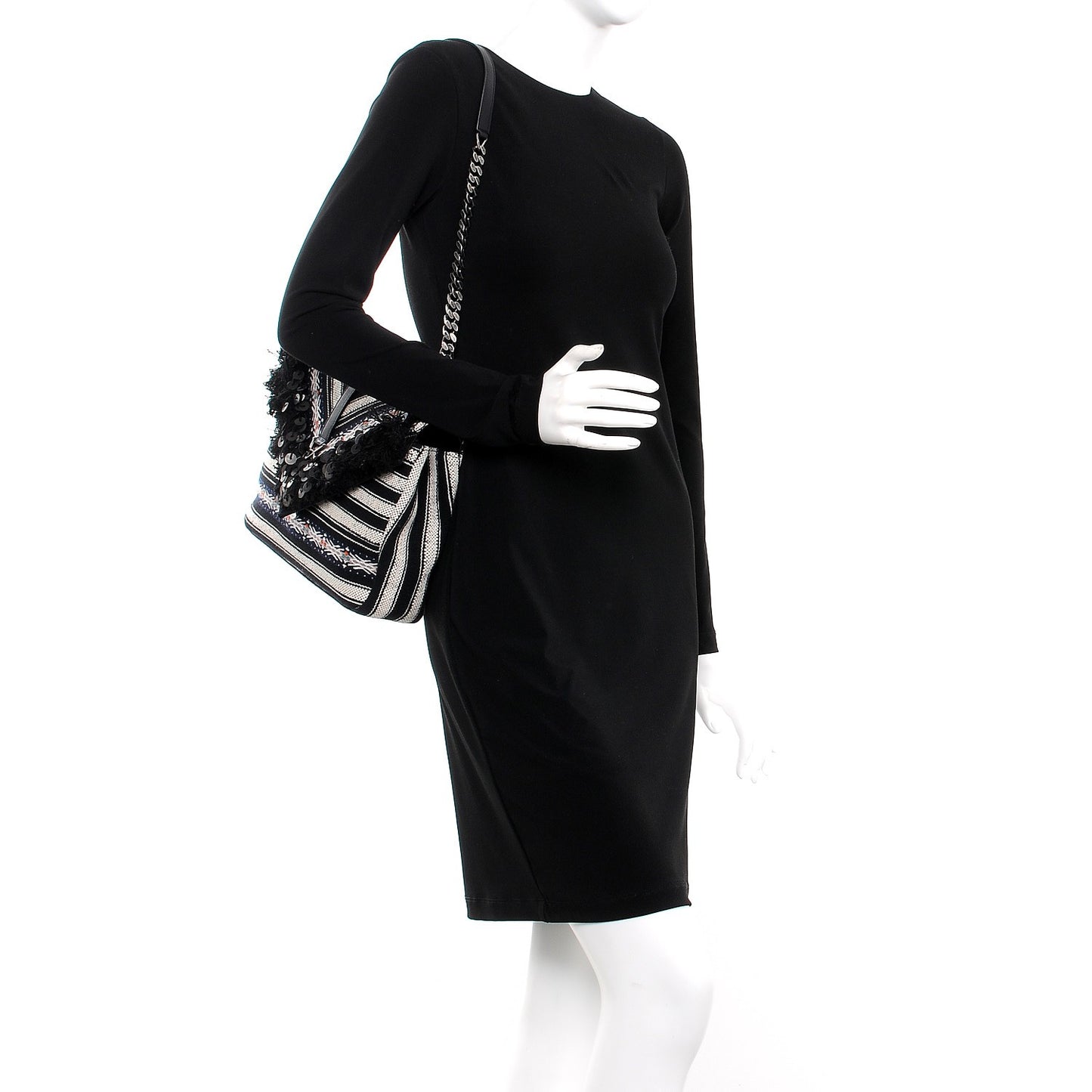 Berber Chevron Tassel Monogram Large College Bag Black