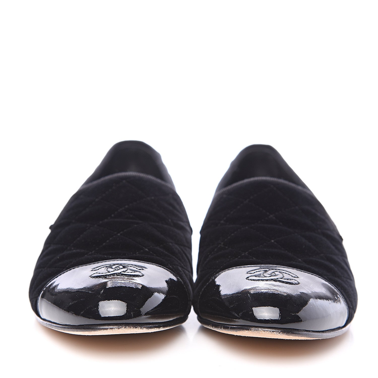 Chanel Velvet Quilted Cap Toe Womens CC Loafers 41 Black 2 of 9