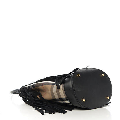 Burberry Prorsum Suede House Check Fringe Bucket Bag Black 4 of 9