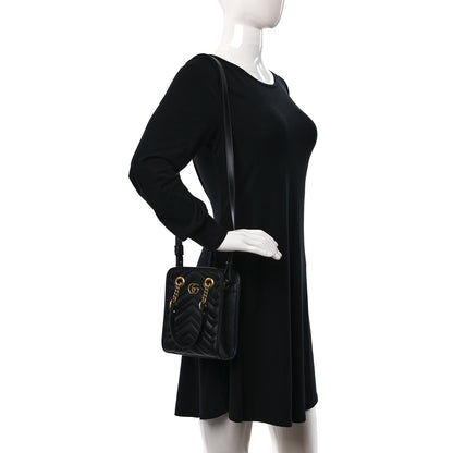 Gucci Calfskin Matelasse Chevron Mini GG Marmont Tote Black 2 of 9