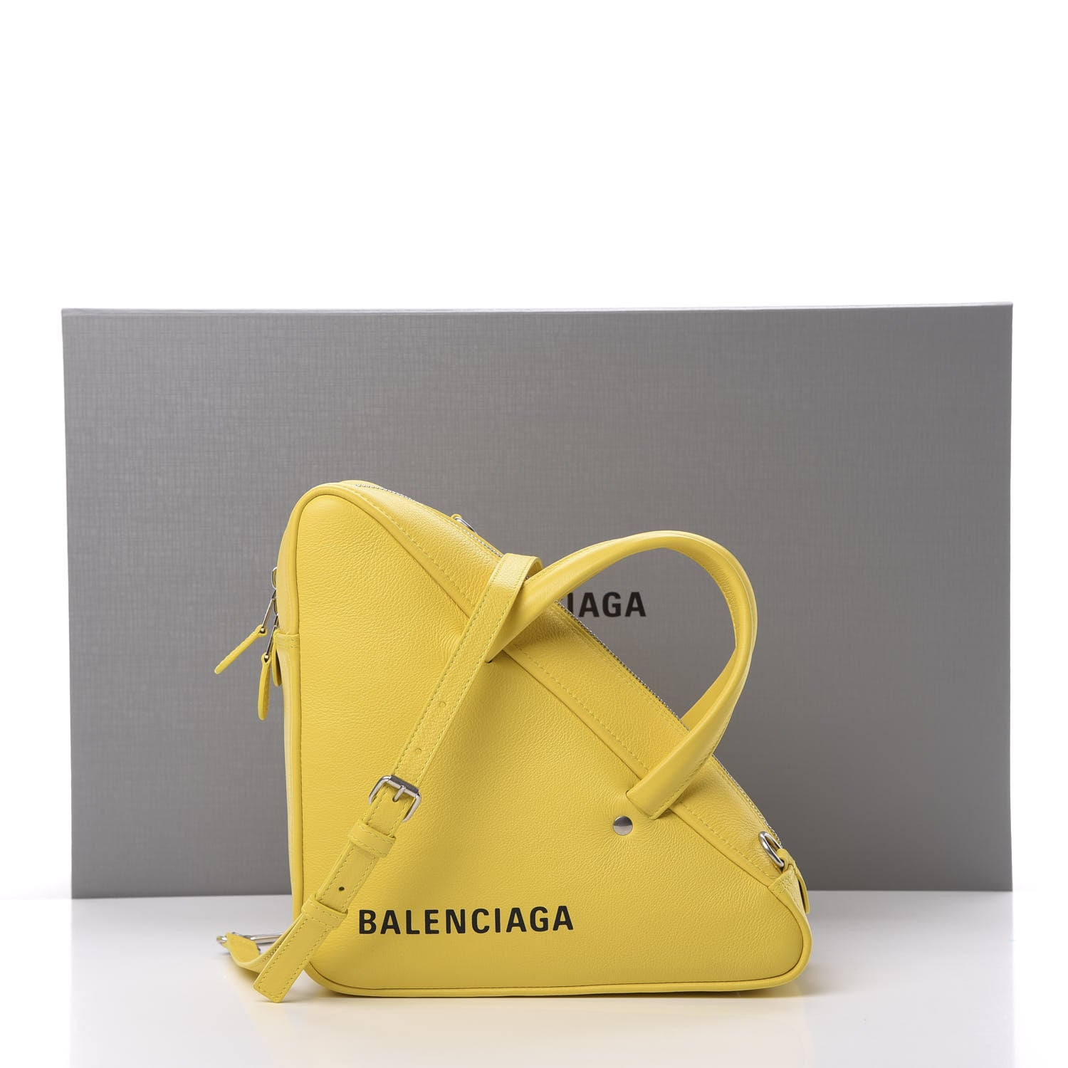 Balenciaga Shiny Day Calfskin Logo S Triangle Duffle Jaune Black 11 of 11