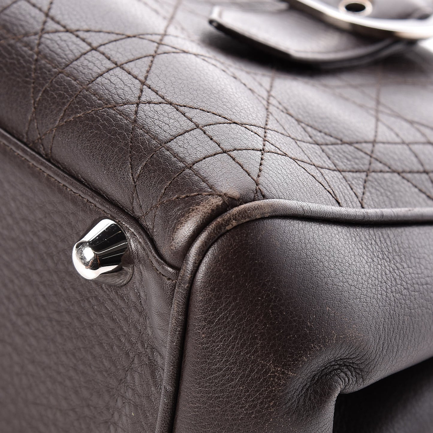 Calfskin Cannage Shoulder Bag Dark Brown