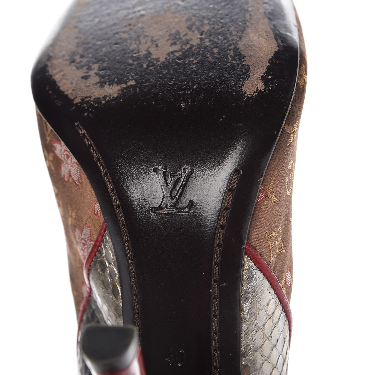 Louis Vuitton Satin Monogram Cherry Blossom Slingback Pumps 40 Red 9 of 14