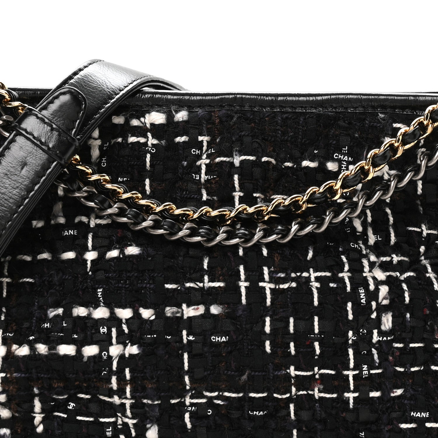 Chanel Tweed Calfskin Quilted Medium Gabrielle Hobo Black White 8 of 11