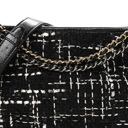 Chanel Tweed Calfskin Quilted Medium Gabrielle Hobo Black White 8 of 11