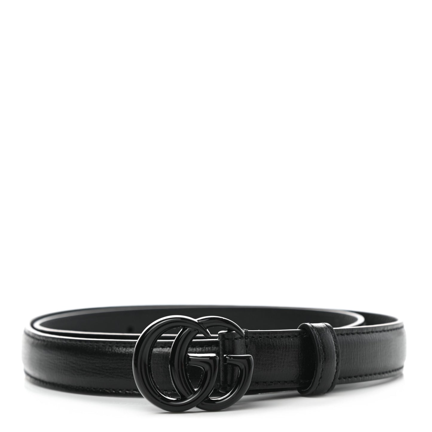 Azalea Calfskin Enamel Monochrome Double G 20mm Belt 80 32 Black