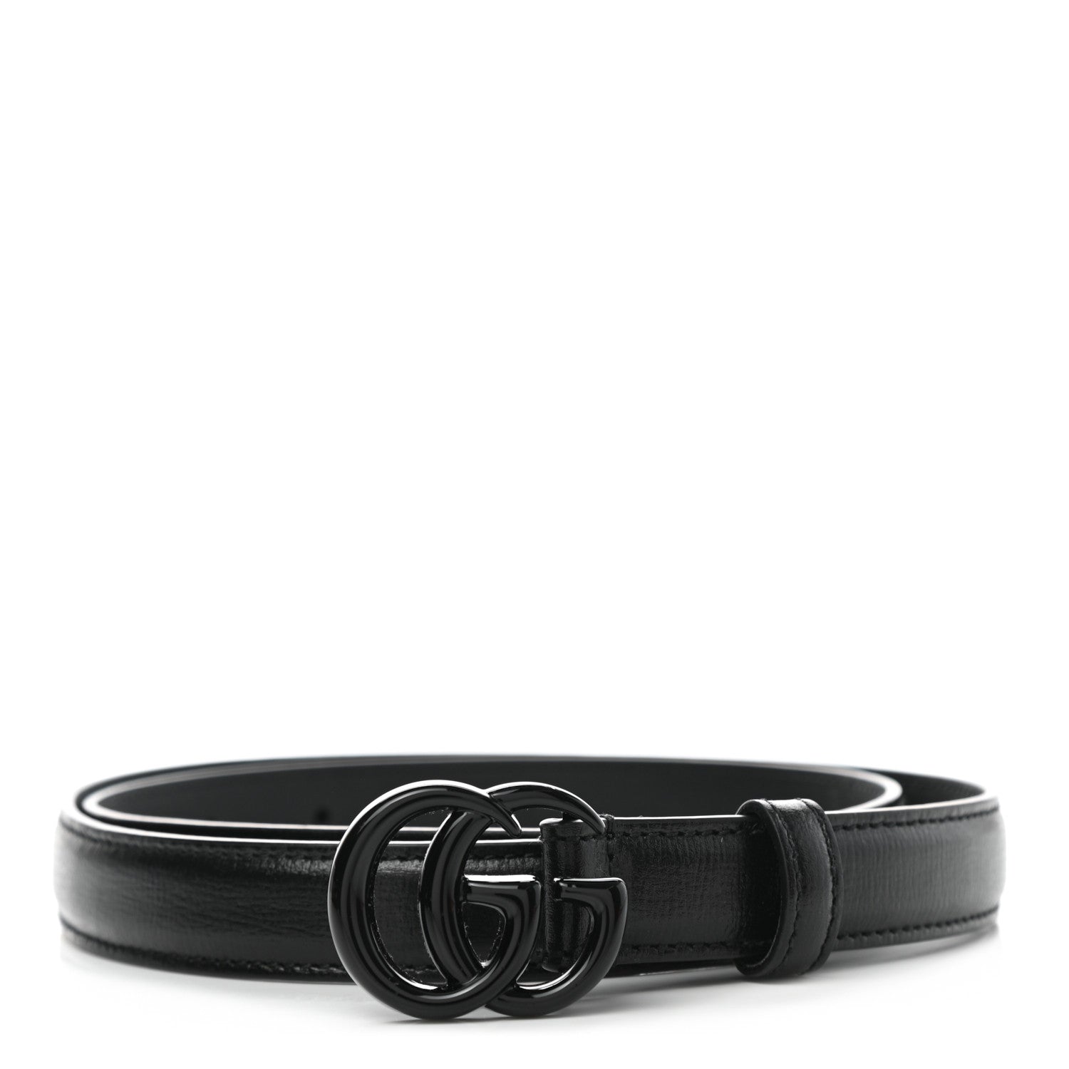 Gucci Azalea Calfskin Enamel Monochrome Double G 20mm Belt 80 32 Black 1 of 3