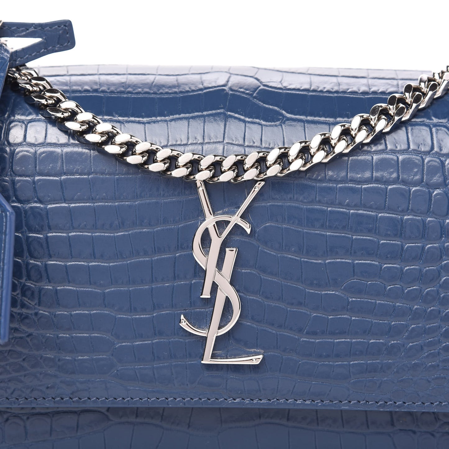 Calfskin Crocodile Embossed Medium Monogram Sunset Denim