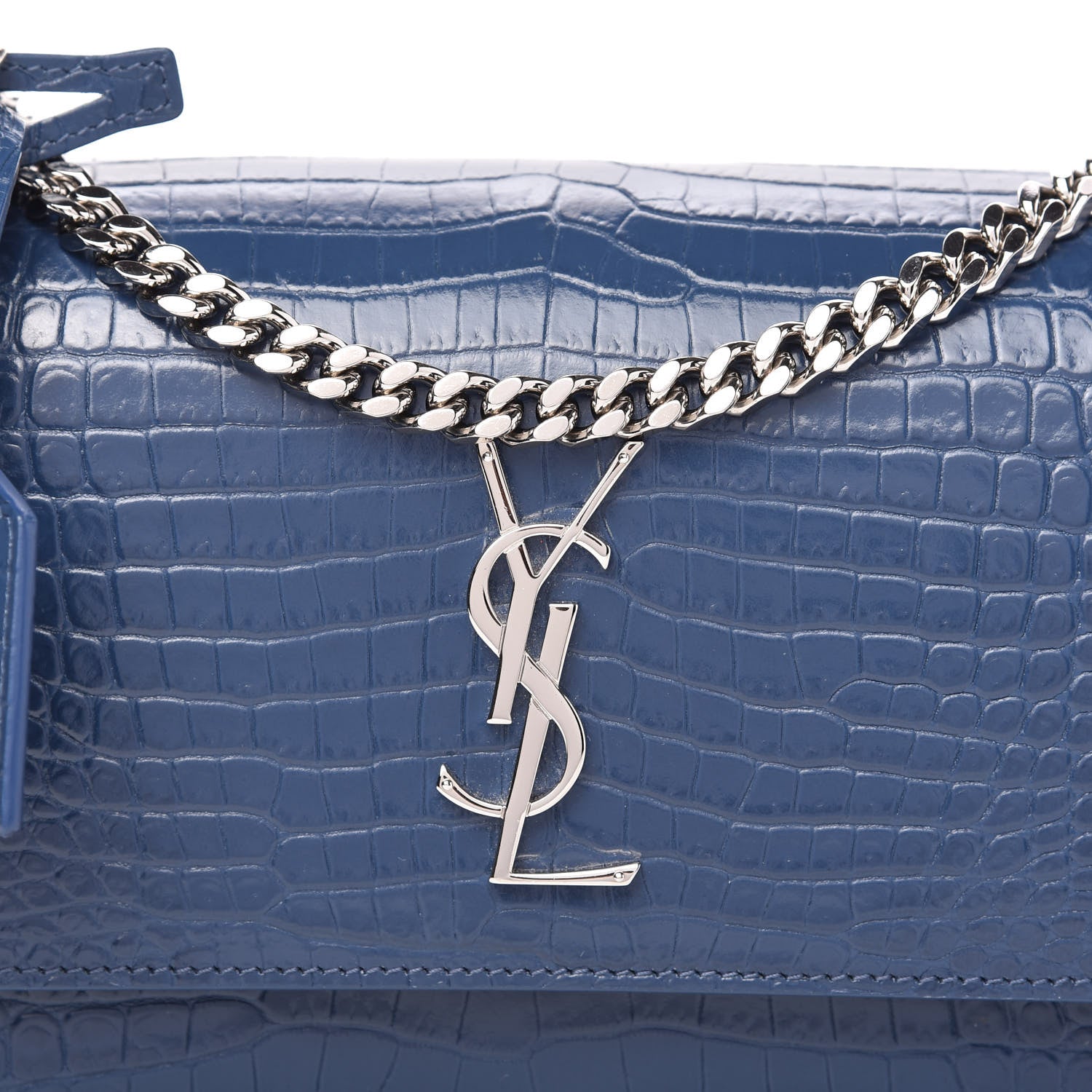 Saint Laurent Calfskin Crocodile Embossed Medium Monogram Sunset Denim 9 of 9