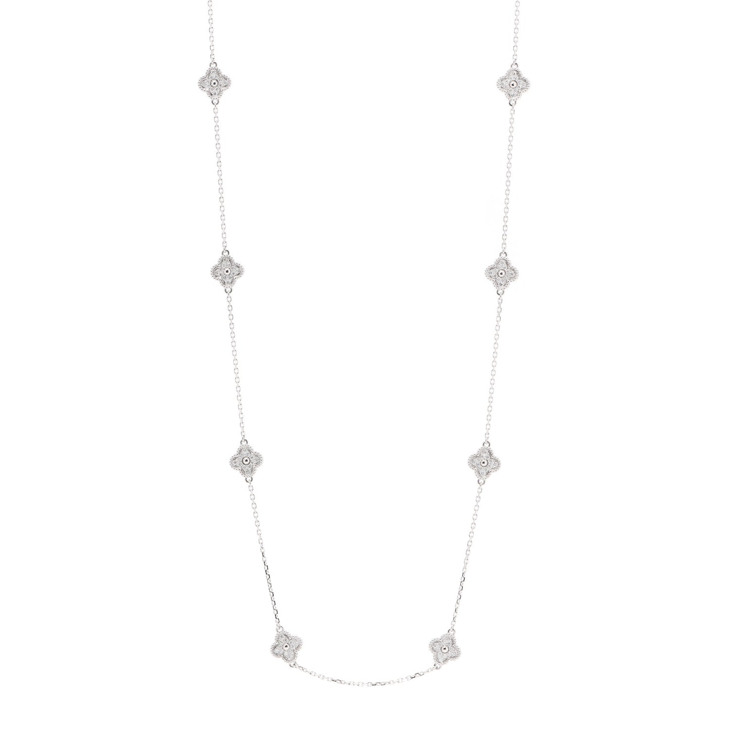 18K White Gold Diamond 16 Motifs Sweet Alhambra Necklace