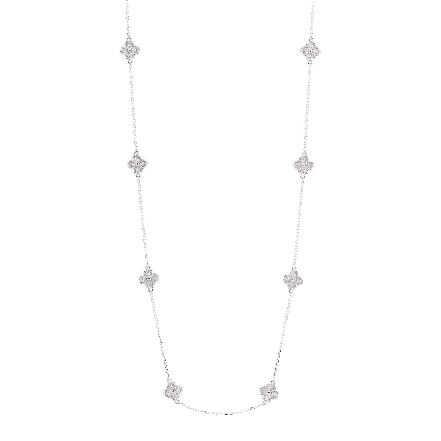 Van Cleef & Arpels 18K White Gold Diamond 16 Motifs Sweet Alhambra Necklace 1 of 7