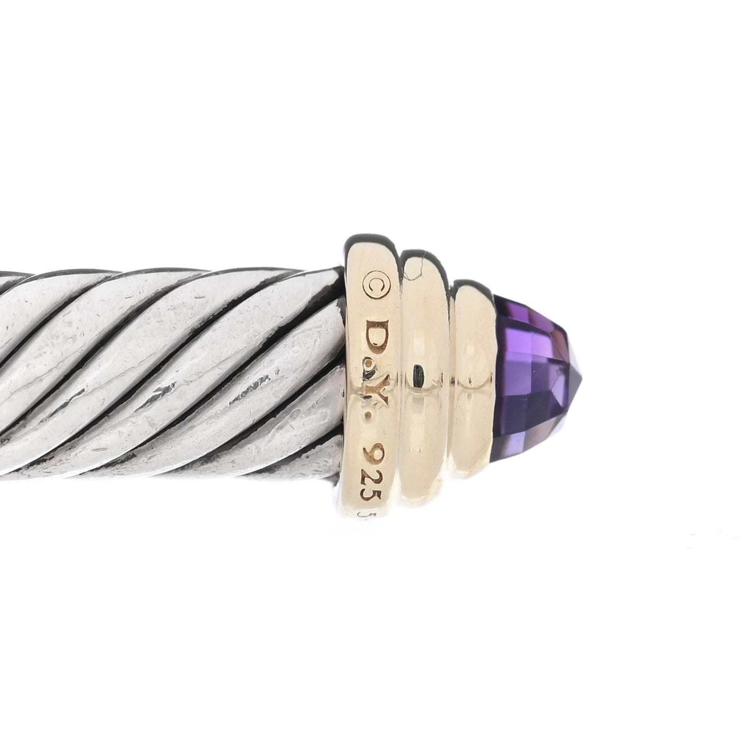 David Yurman Sterling Silver 14K Yellow Gold Amethyst 5mm Cable Classics Petite Color Bracelet 3 of 3