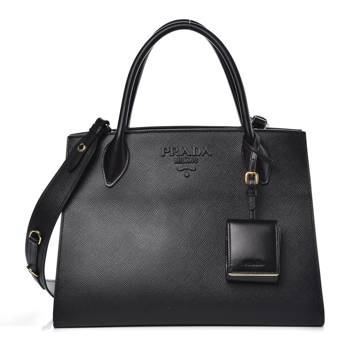 Saffiano Cuir Calfskin Medium Monochrome Top Handle Tote Black