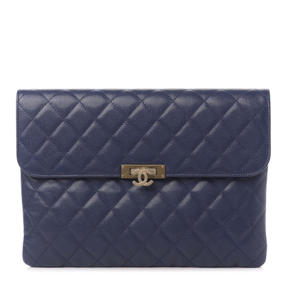Chanel Caviar Quilted Medium Golden Class Pouch Navy 1 of 11