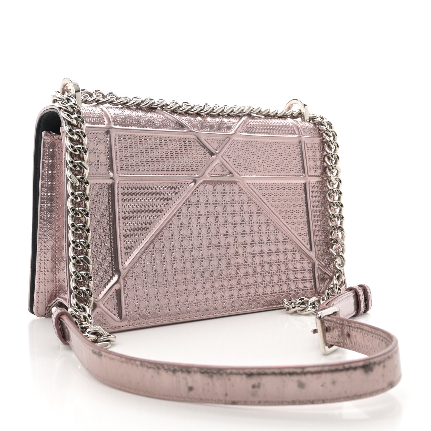 Metallic Patent Micro-Cannage Medium Diorama Flap Bag Pink