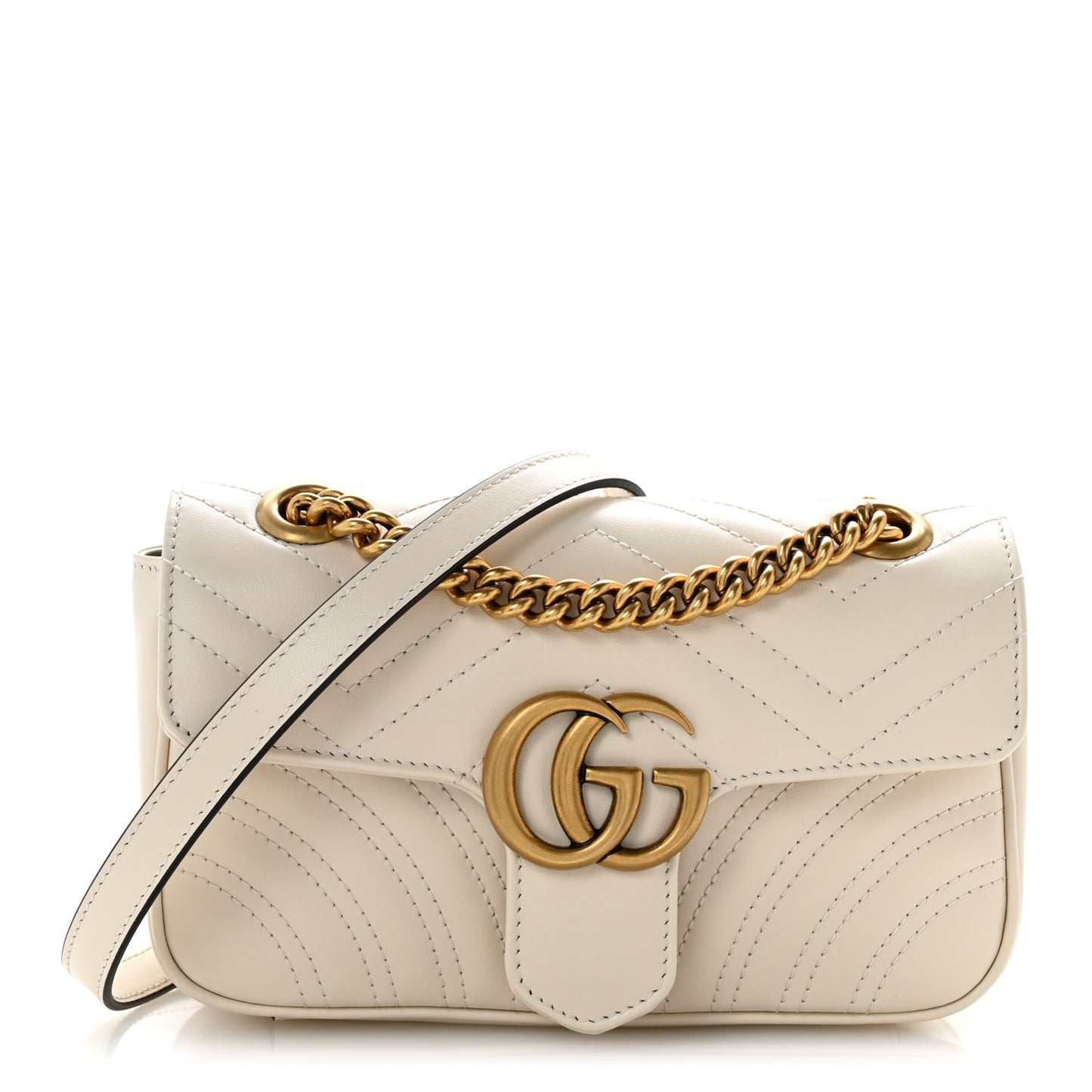 Calfskin Matelasse Mini GG Marmont Shoulder Bag White