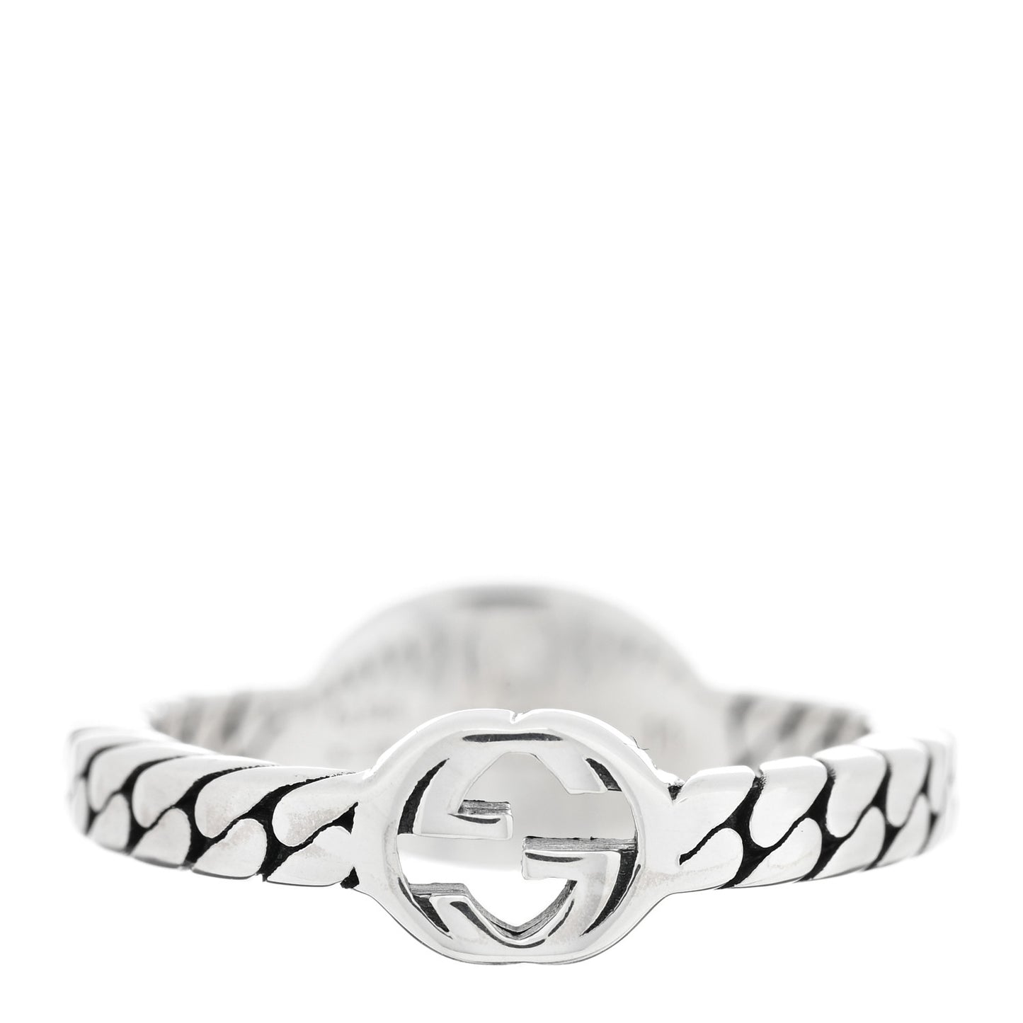 Sterling Silver Enamel Interlocking G Chain Ring 51 5.75 Black