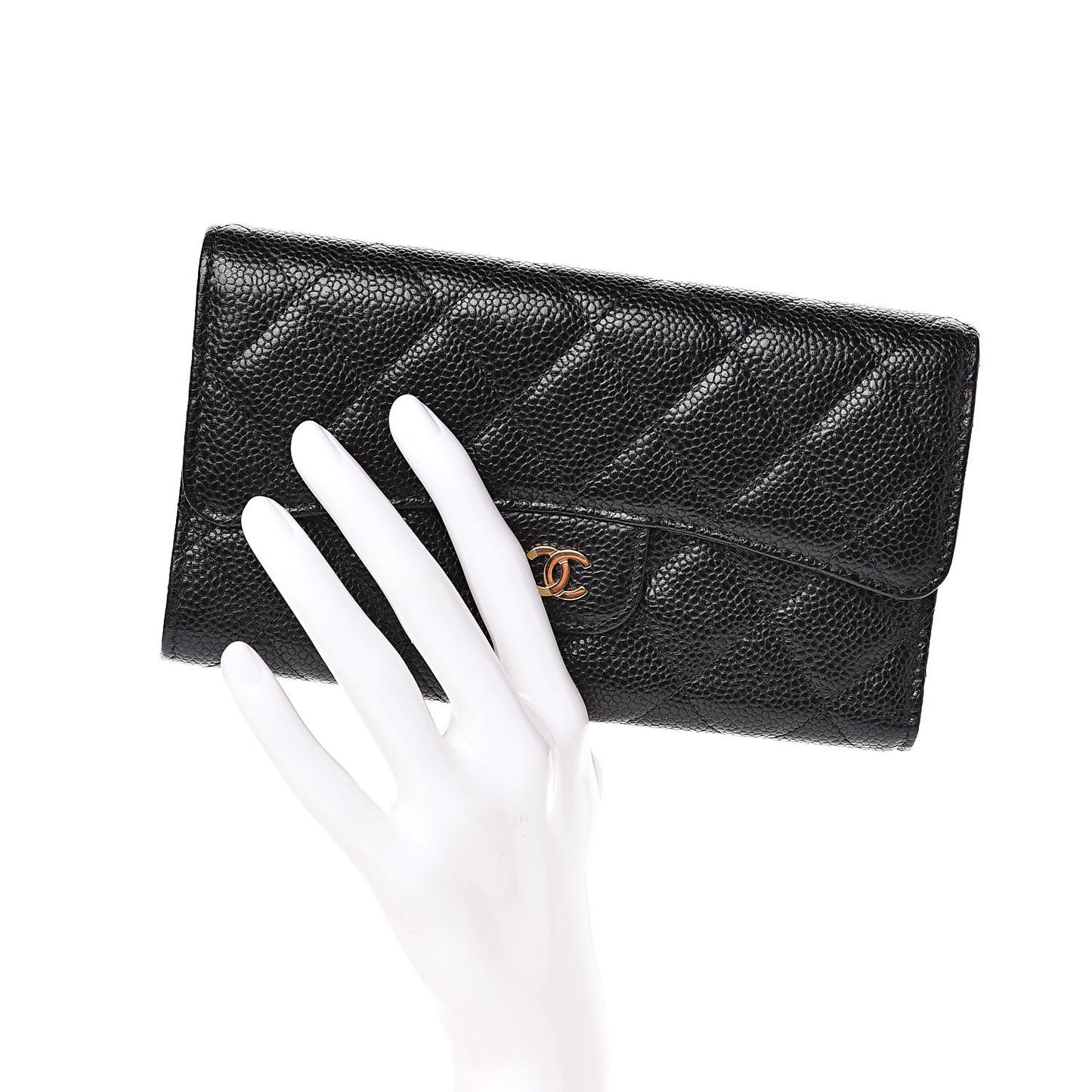Caviar Quilted Large Flap Wallet Black