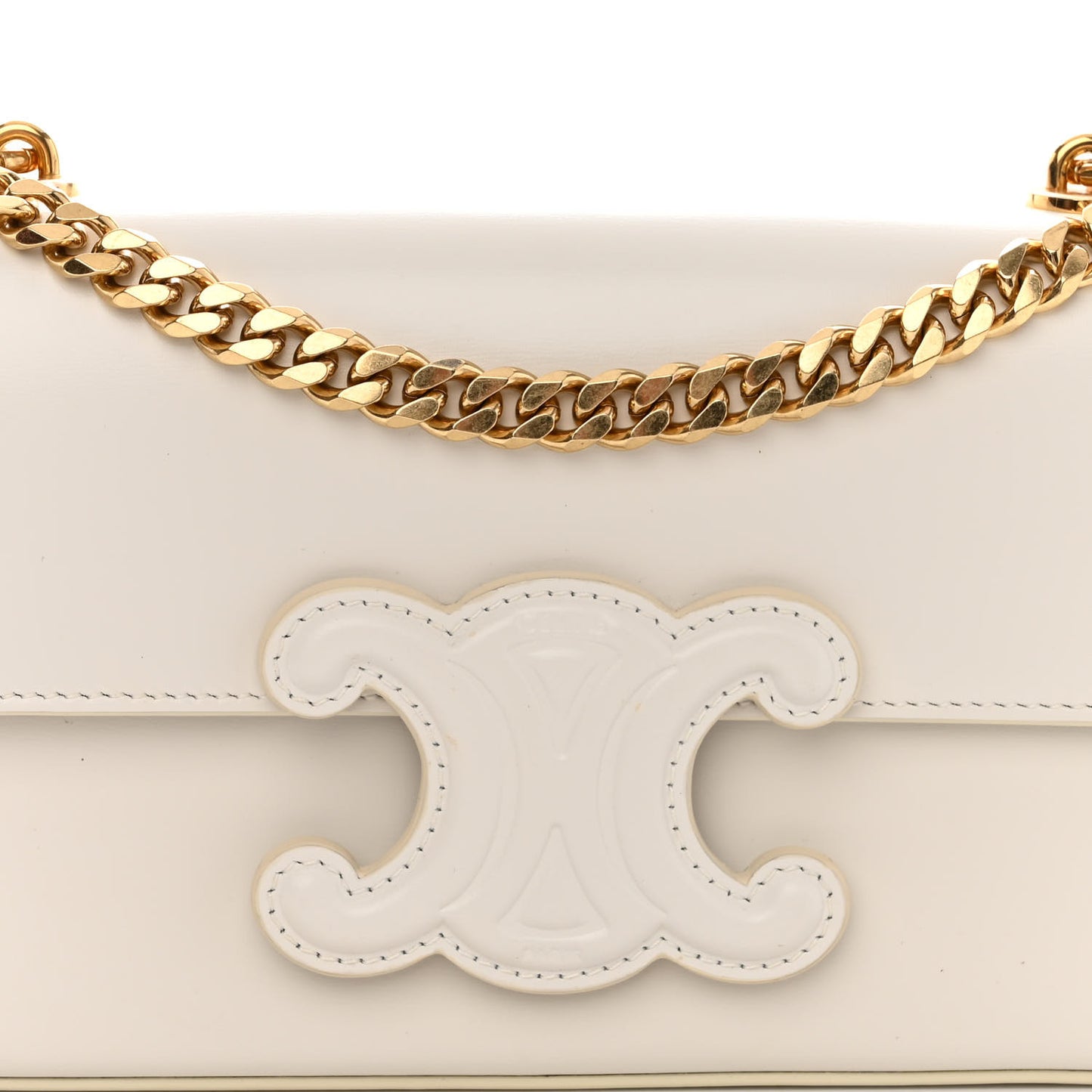 Shiny Calfskin Cuir Triomphe Chain Shoulder Bag White