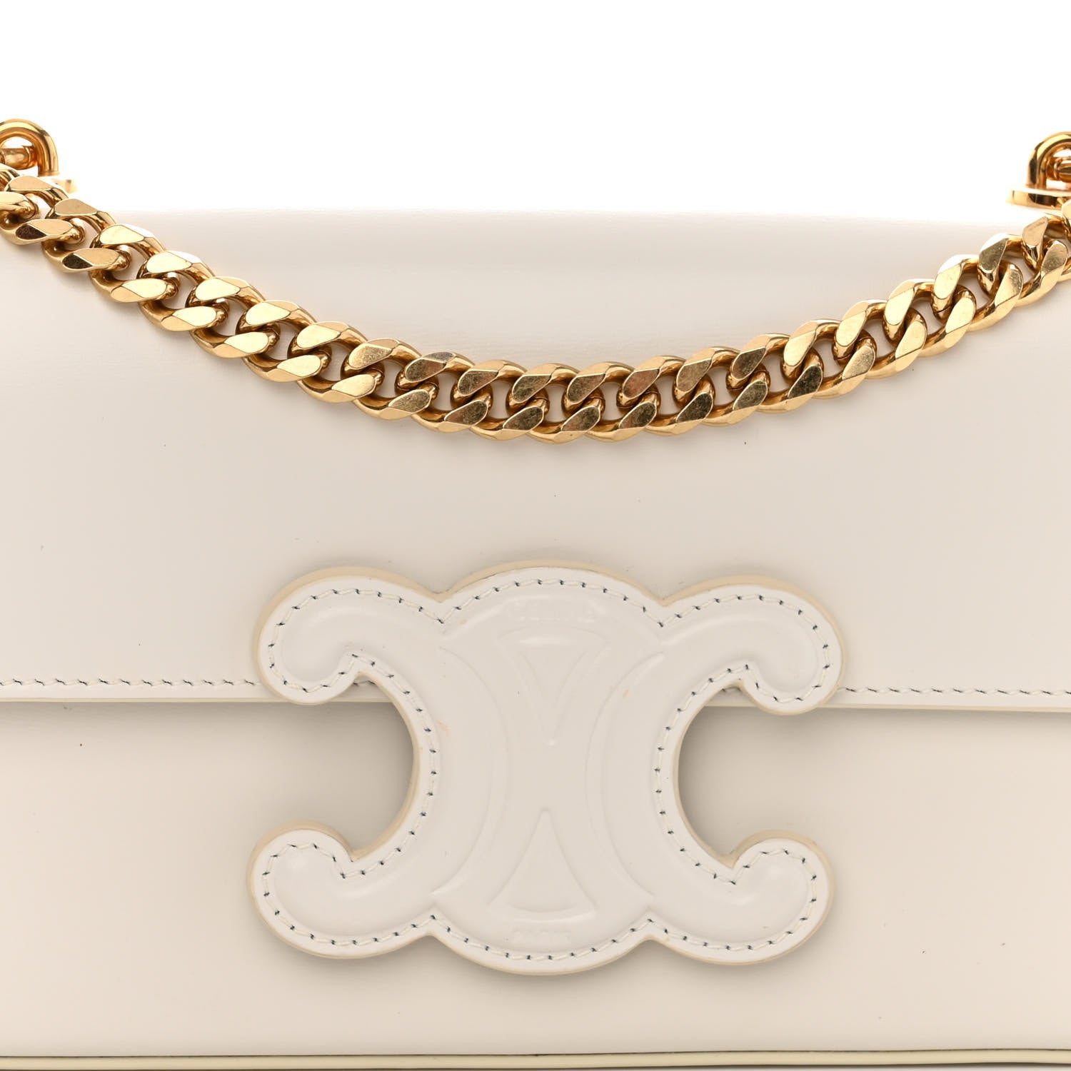 Celine Shiny Calfskin Cuir Triomphe Chain Shoulder Bag White 8 of 11