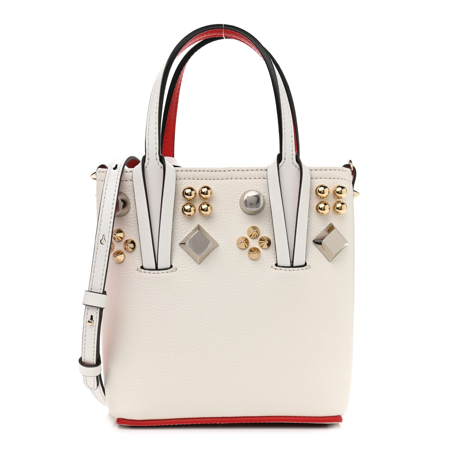Calfskin Empire Spike Studded Mini Courones Tote Blanco Multicolor