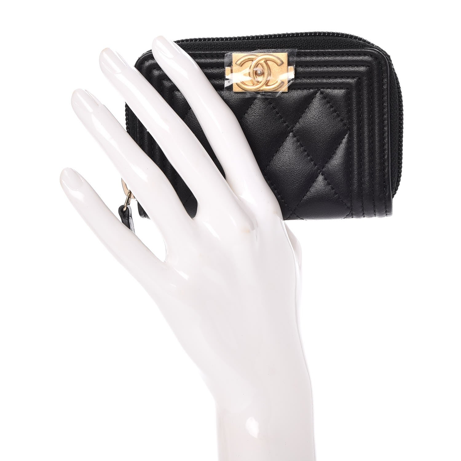 Chanel Calfskin Quilted Zip Around Boy Coin Purse Wallet Black 2 of 8