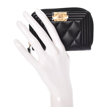Chanel Calfskin Quilted Zip Around Boy Coin Purse Wallet Black 2 of 8