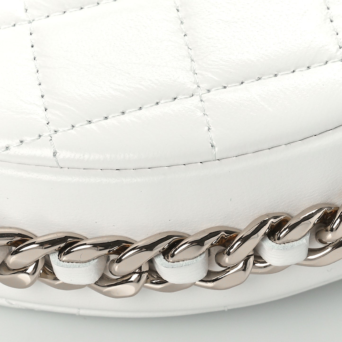 Lambskin Quilted Chain Around Pouch White
