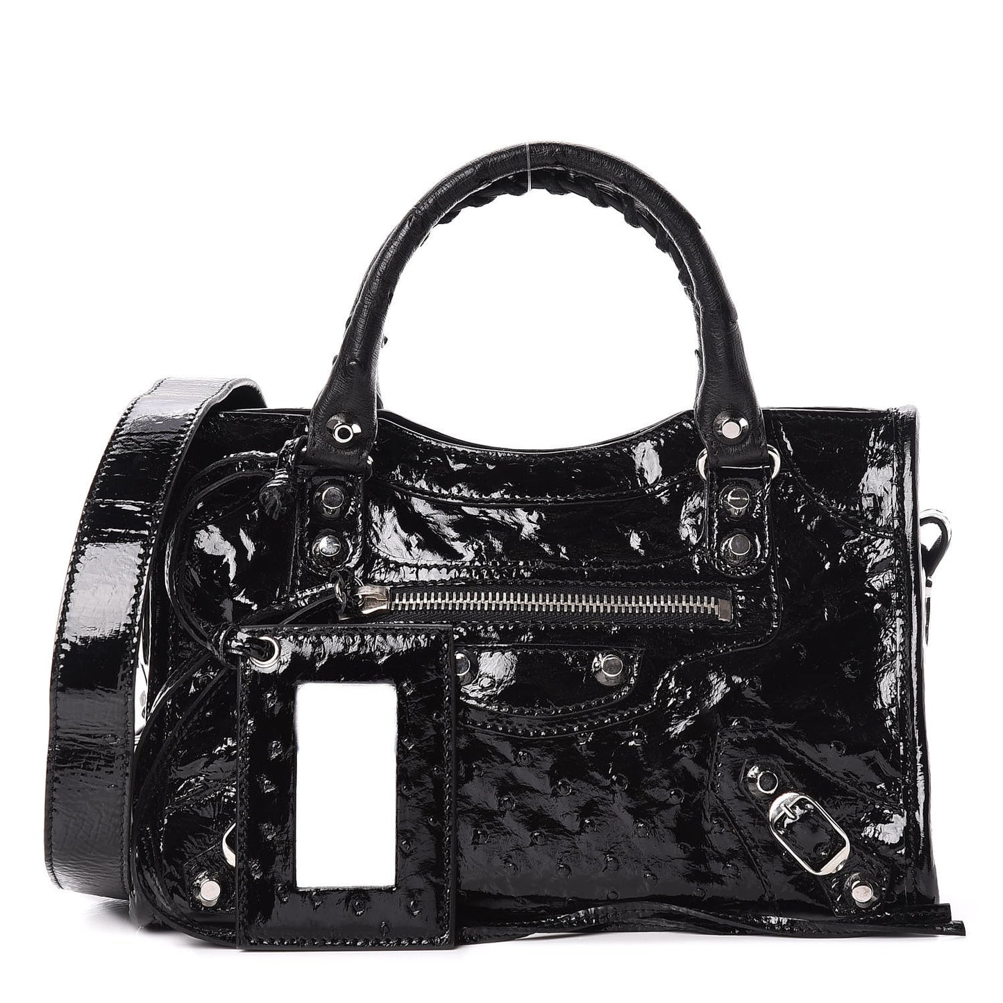 Patent Ostrich Classic Silver Hardware Mini City Black