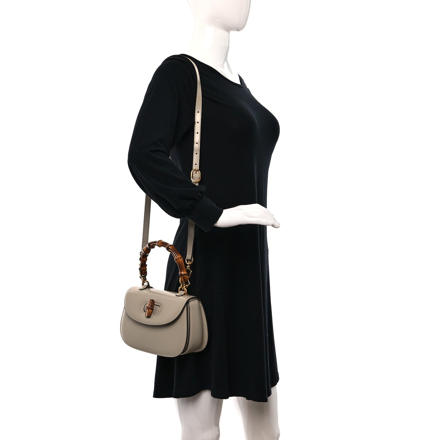 Gucci Boarded Dyana Lux Calfskin Web Small Bamboo 1947 Top Handle Bag Oatmeal 2 of 10